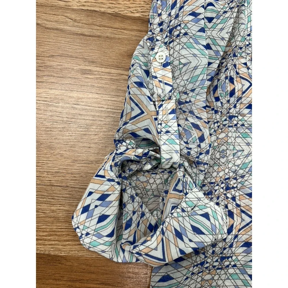 Free People Sheer Button Front Blouse Size‎ Small Roll Tab Sleeves